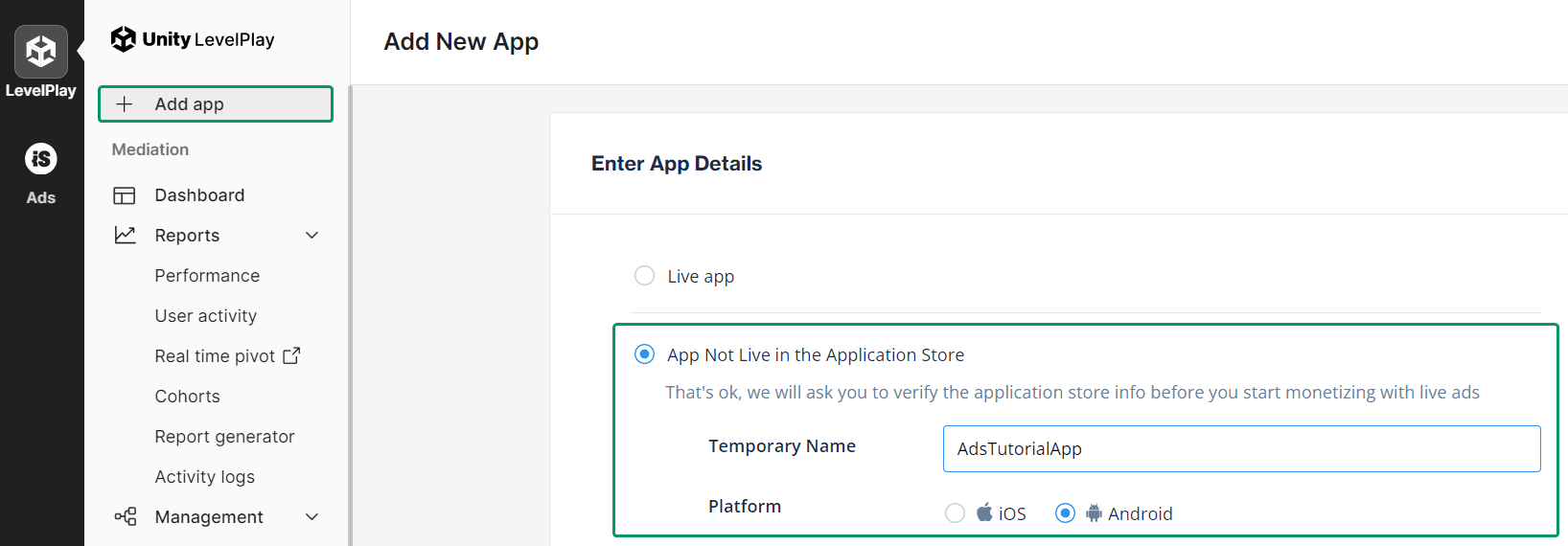 ironSource: new app